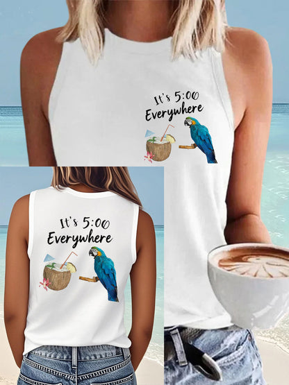 Women's It‘s 5 O'clock Everywhere Print Casual Faux Cotton Vest