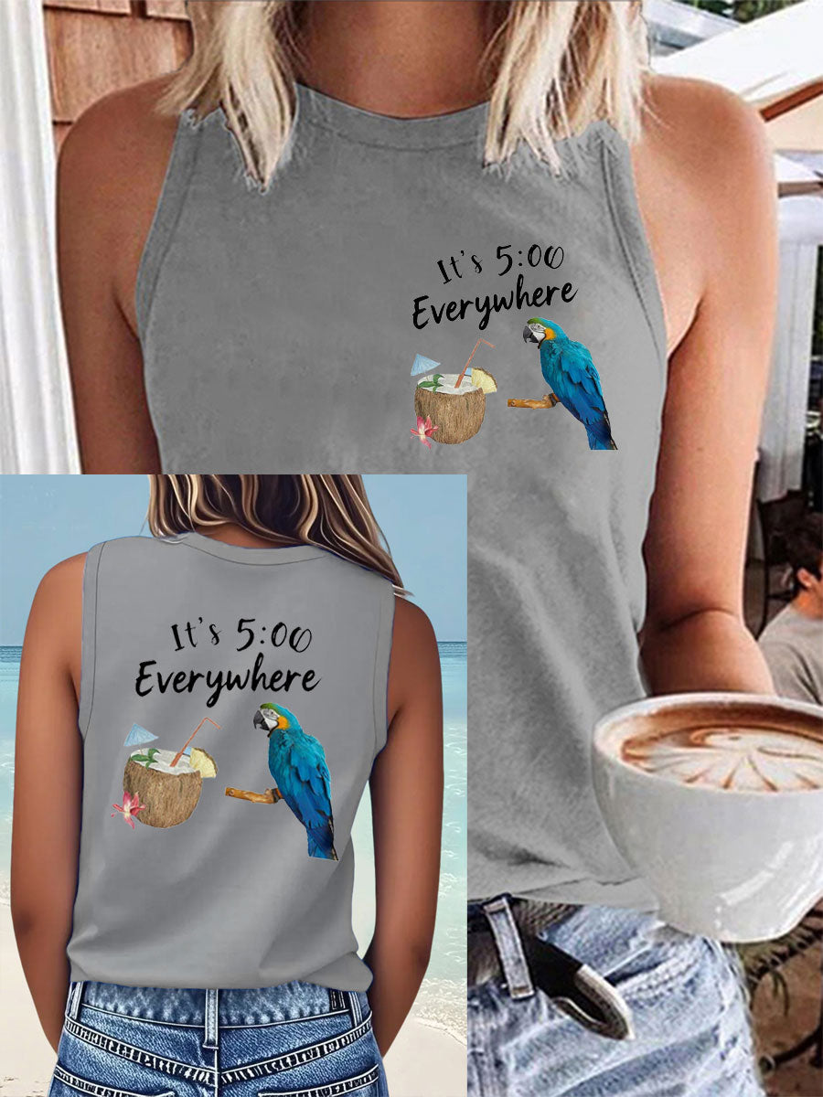 Women's It‘s 5 O'clock Everywhere Print Casual Faux Cotton Vest