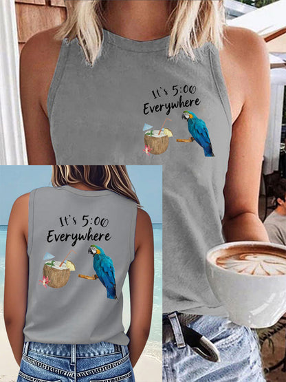 Women's It‘s 5 O'clock Everywhere Print Casual Faux Cotton Vest