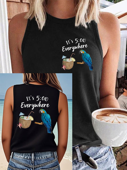 Women's It‘s 5 O'clock Everywhere Print Casual Faux Cotton Vest