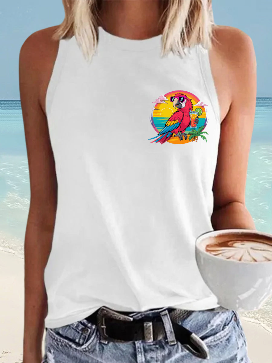 Women's I'm Retired It's 5 O'clock Everywhere Parrot Print Casual Vest