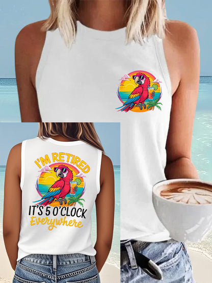 Women's I'm Retired It's 5 O'clock Everywhere Parrot Print Casual Vest