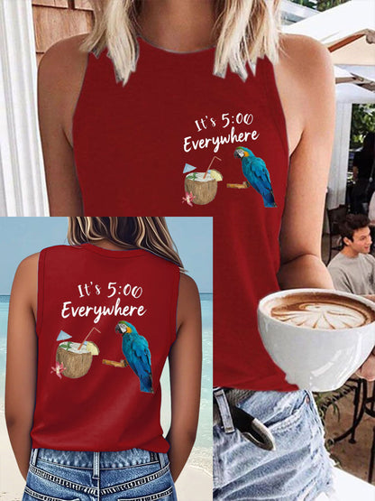 Women's It‘s 5 O'clock Everywhere Print Casual Faux Cotton Vest