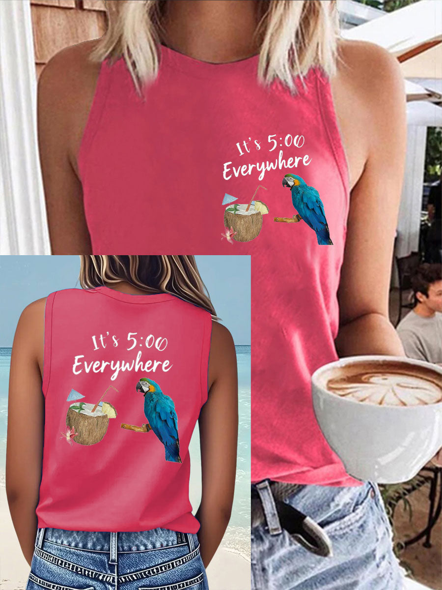 Women's It‘s 5 O'clock Everywhere Print Casual Faux Cotton Vest