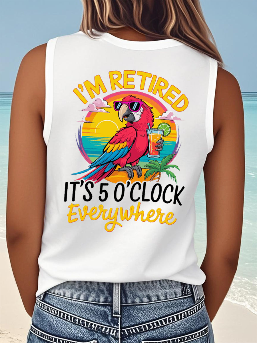 Women's I'm Retired It's 5 O'clock Everywhere Parrot Print Casual Vest