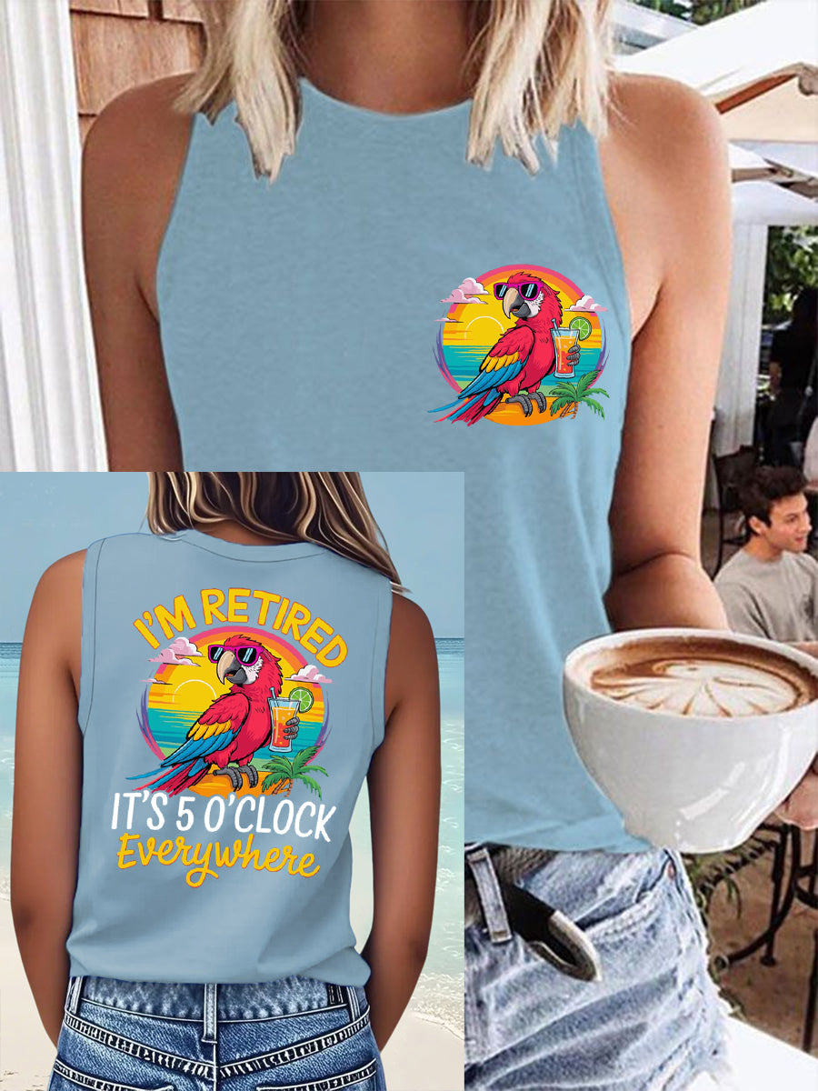 Women's I'm Retired It's 5 O'clock Everywhere Parrot Print Casual Vest