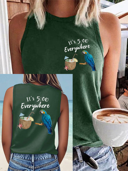 Women's It‘s 5 O'clock Everywhere Print Casual Faux Cotton Vest