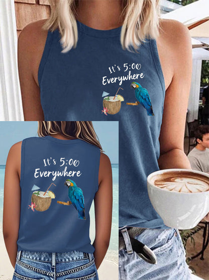 Women's It‘s 5 O'clock Everywhere Print Casual Faux Cotton Vest