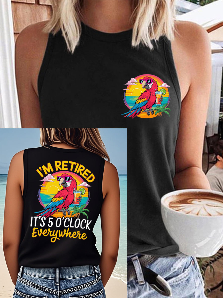 Women's I'm Retired It's 5 O'clock Everywhere Parrot Print Casual Vest
