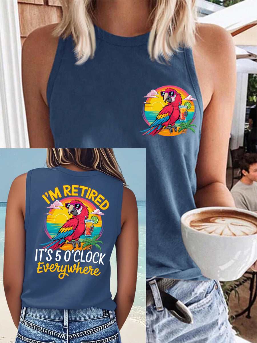Women's I'm Retired It's 5 O'clock Everywhere Parrot Print Casual Vest