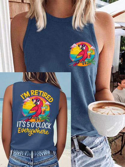 Women's I'm Retired It's 5 O'clock Everywhere Parrot Print Casual Vest