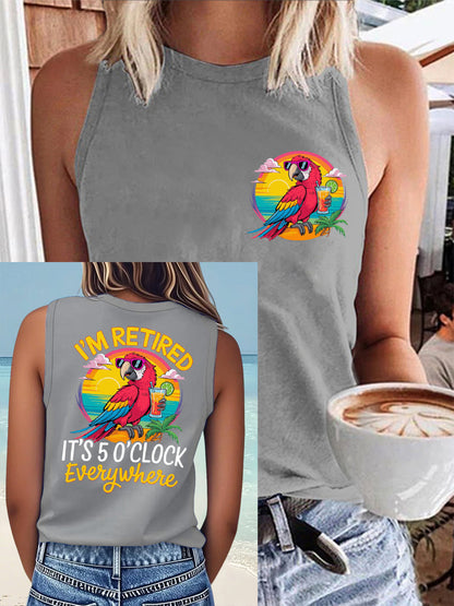 Women's I'm Retired It's 5 O'clock Everywhere Parrot Print Casual Vest