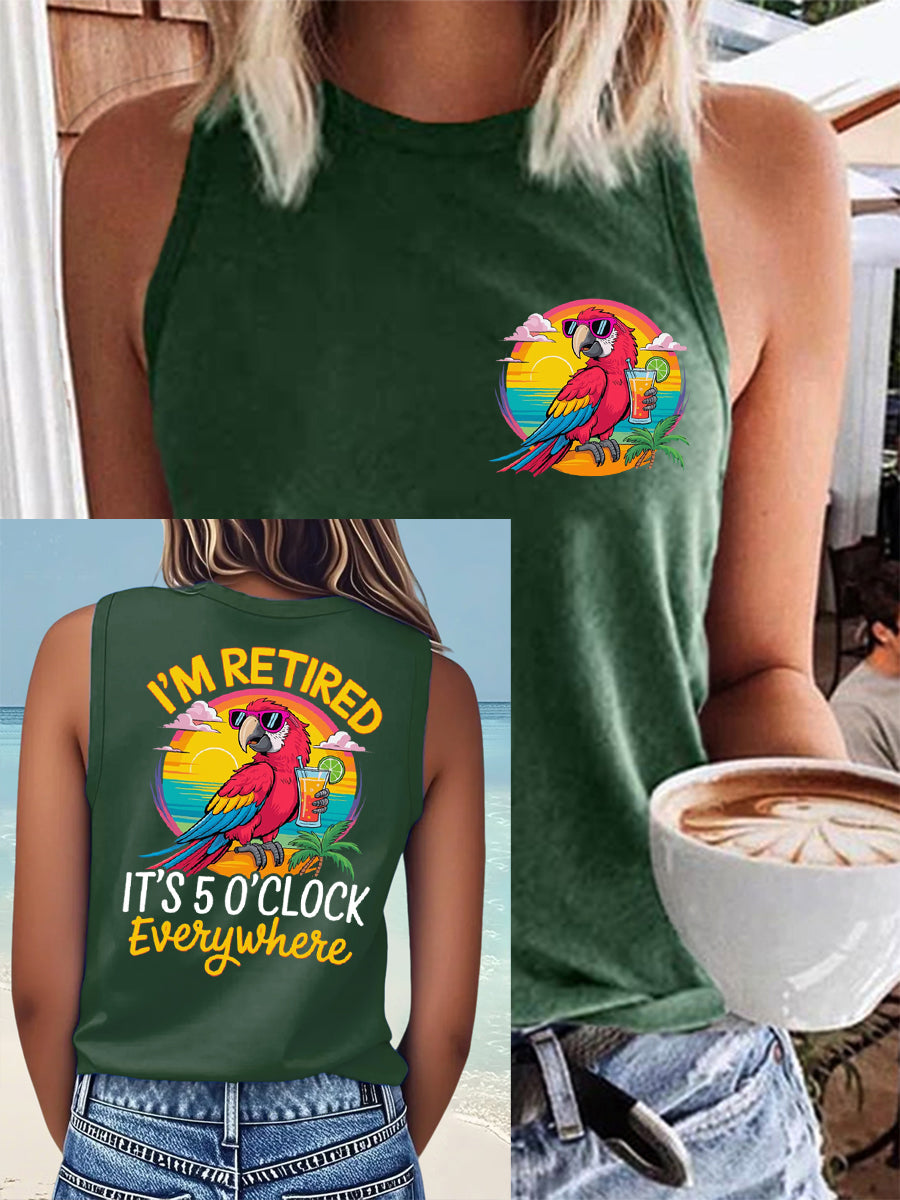 Women's I'm Retired It's 5 O'clock Everywhere Parrot Print Casual Vest