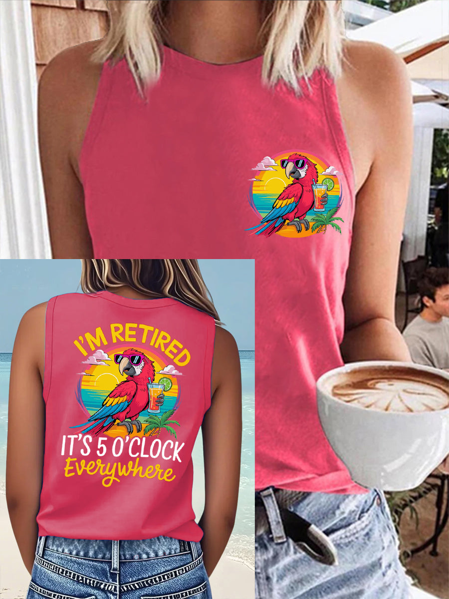 Women's I'm Retired It's 5 O'clock Everywhere Parrot Print Casual Vest