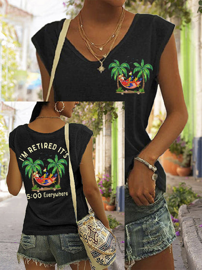 Women's I'm Retired It's 5 O'clock Everywhere Parrot Print Casual Sleeveless T-Shirt