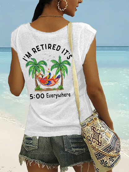 Women's I'm Retired It's 5 O'clock Everywhere Parrot Print Casual Sleeveless T-Shirt