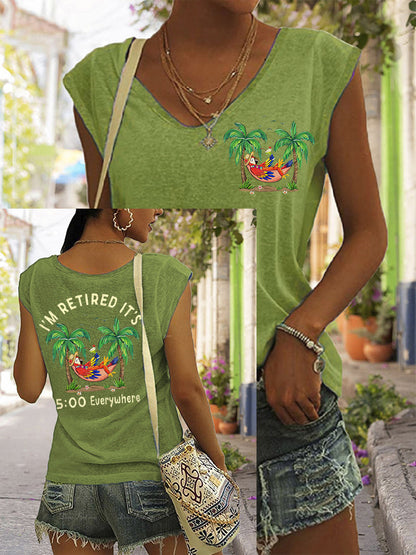 Women's I'm Retired It's 5 O'clock Everywhere Parrot Print Casual Sleeveless T-Shirt