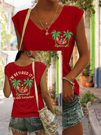 Women's I'm Retired It's 5 O'clock Everywhere Parrot Print Casual Sleeveless T-Shirt
