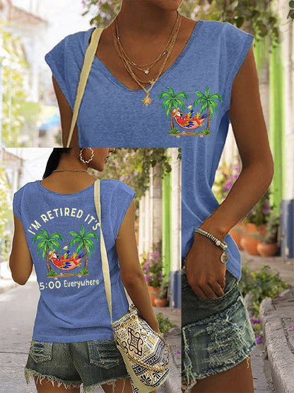 Women's I'm Retired It's 5 O'clock Everywhere Parrot Print Casual Sleeveless T-Shirt