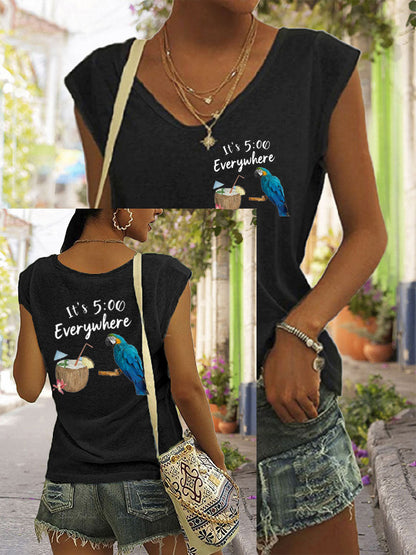 Women's It‘s 5 O'clock Everywhere Print Casual coloured cotton T-shirt