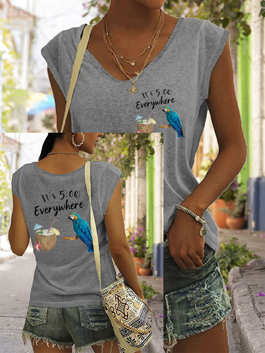 Women's It‘s 5 O'clock Everywhere Print Casual coloured cotton T-shirt