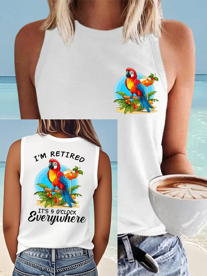 Women's I'm Retired It's 5 O'clock Everywhere Parrot Print Casual Vest