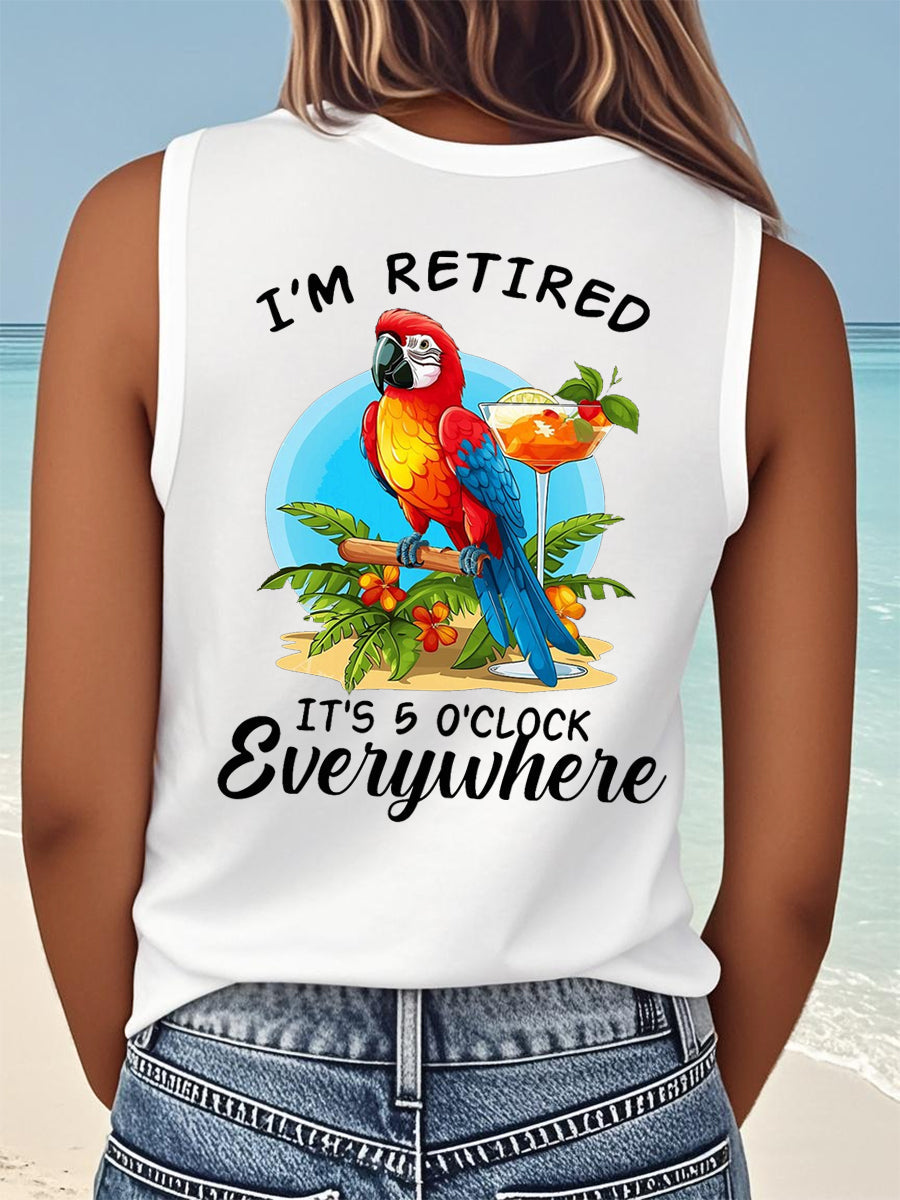 Women's I'm Retired It's 5 O'clock Everywhere Parrot Print Casual Vest