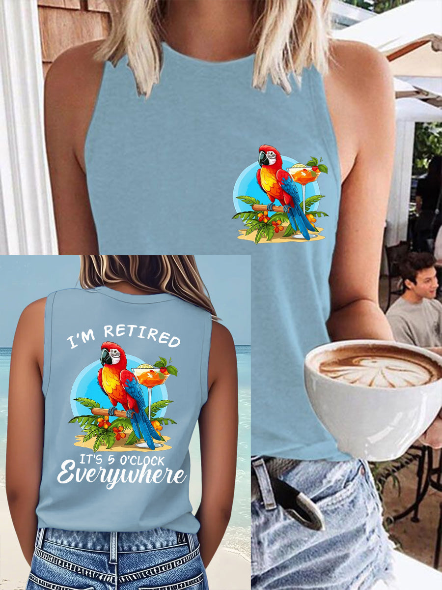 Women's I'm Retired It's 5 O'clock Everywhere Parrot Print Casual Vest