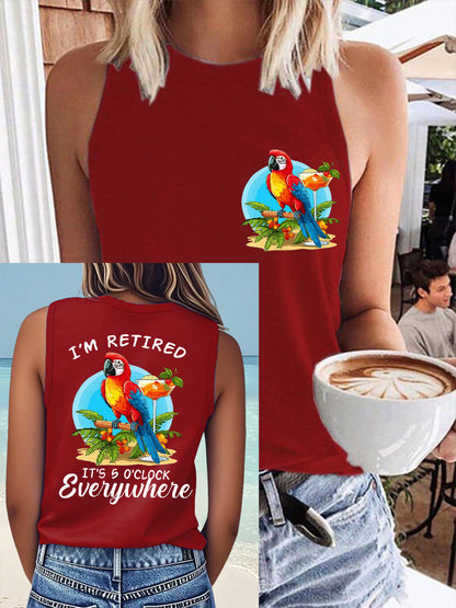Women's I'm Retired It's 5 O'clock Everywhere Parrot Print Casual Vest