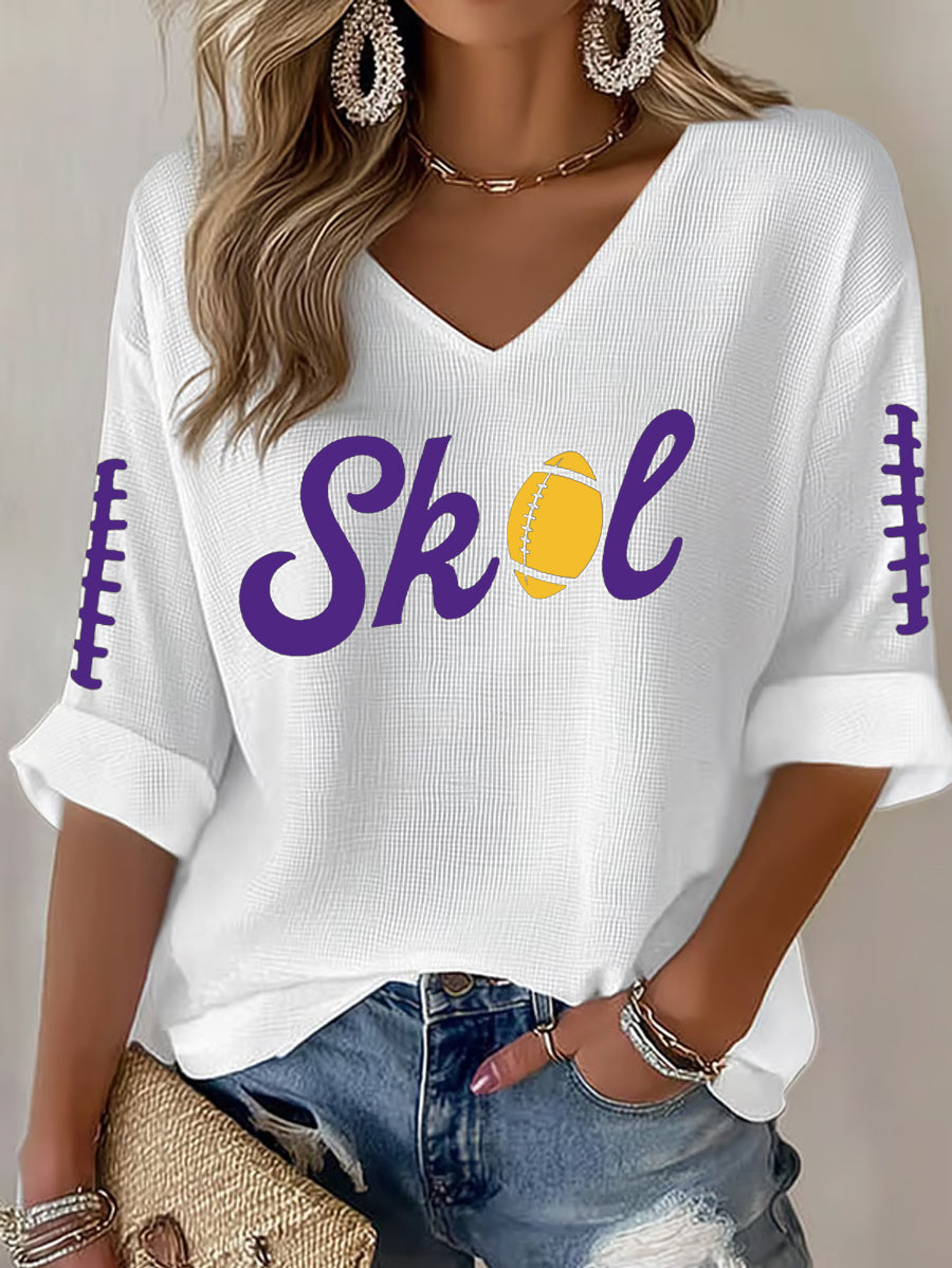 Women's Let’s SKOL Crazy! Football Fans Lovers Gameday Casual V-Neck Top