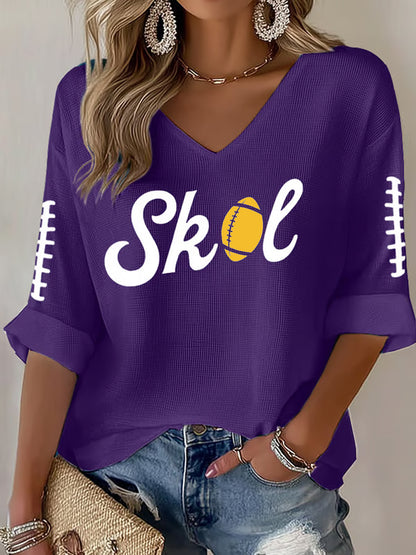 Women's Let’s SKOL Crazy! Football Fans Lovers Gameday Casual V-Neck Top