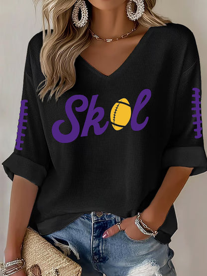 Women's Let’s SKOL Crazy! Football Fans Lovers Gameday Casual V-Neck Top