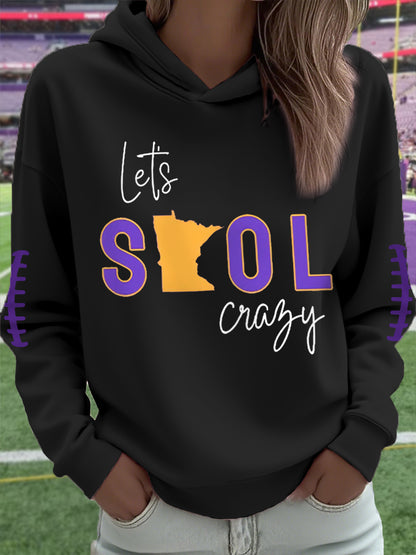 Women's Let’s SKOL Crazy! Football Fans Lovers Gameday Casual Hoodie