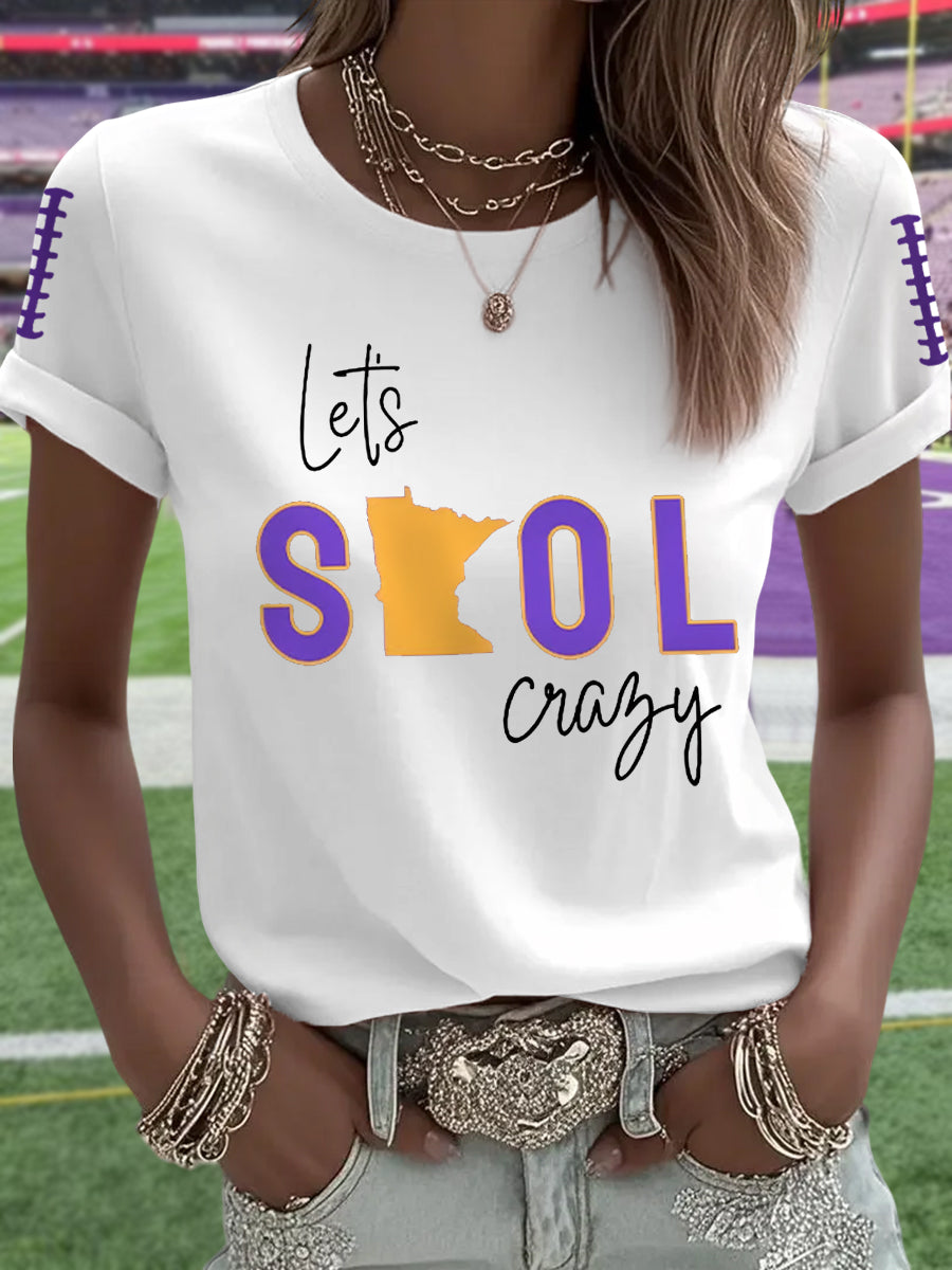 Women's Let’s SKOL Crazy! Football Fans Lovers Gameday Casual Tee