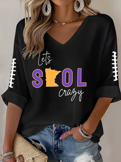 Women's Let’s SKOL Crazy! Football Fans Lovers Gameday Casual V-Neck Top