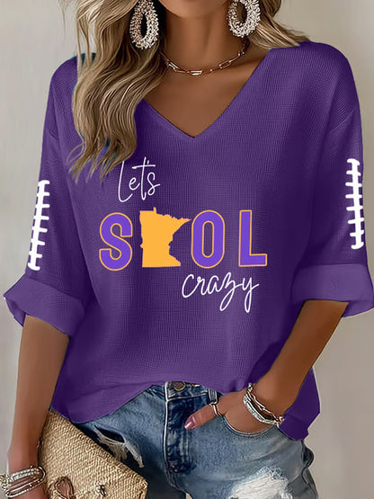 Women's Let’s SKOL Crazy! Football Fans Lovers Gameday Casual V-Neck Top