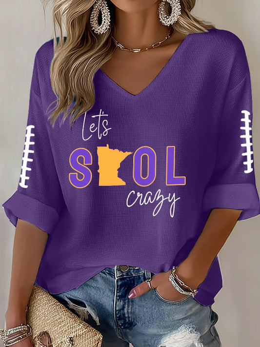 Women's Let’s SKOL Crazy! Football Fans Lovers Gameday Casual V-Neck Top