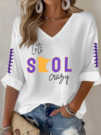 Women's Let’s SKOL Crazy! Football Fans Lovers Gameday Casual V-Neck Top