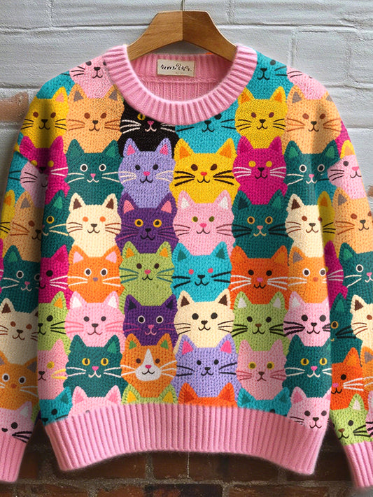 Women's Lovely Cats Pattern Cozy Knit Sweater