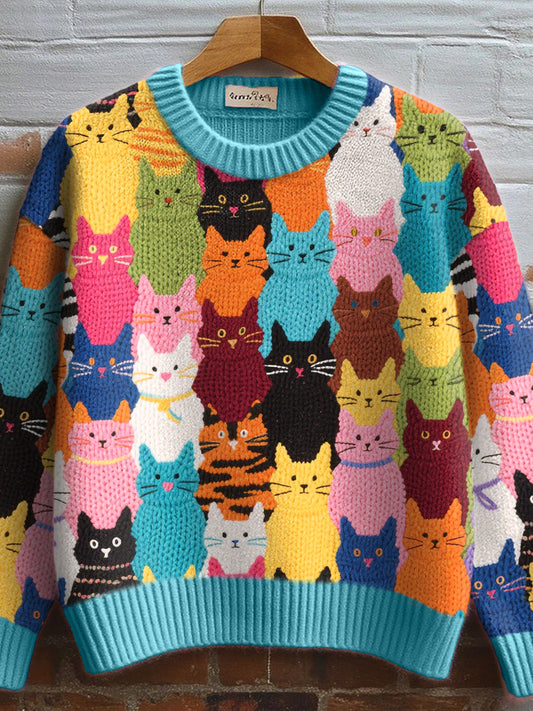 Women's Lovely Cats Pattern Cozy Knit Sweater
