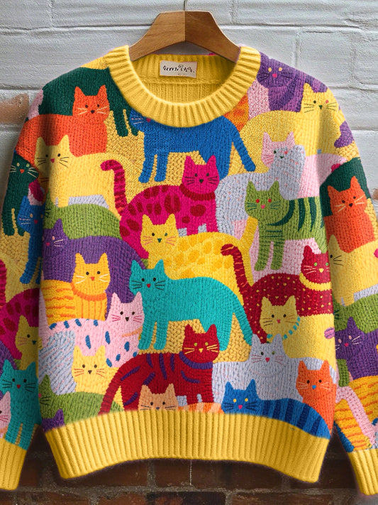 Women's Lovely Cats Pattern Cozy Knit Sweater