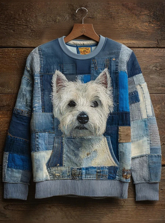 Women's Denim Dog Print Casual Sweatshirt