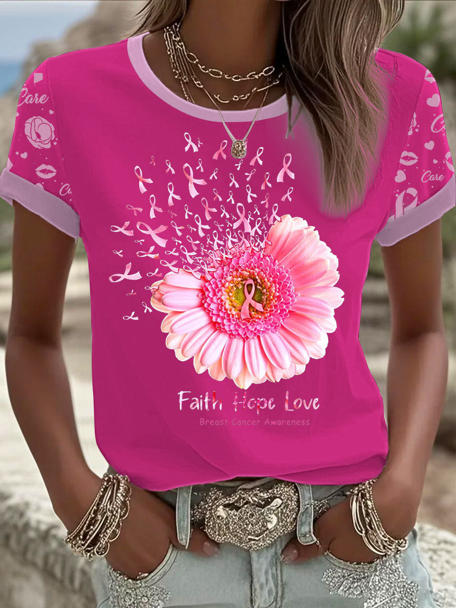Women's Breast Cancer Printed T-shirt