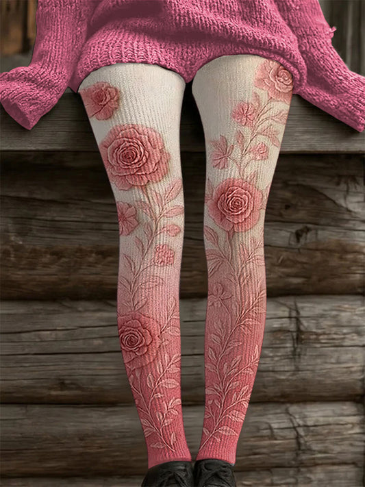 Women's Pink Floral Print Casual Leggings