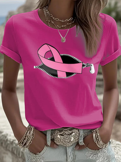 Women's Breast Cancer Awareness Pink Ribbon short-sleeved T-shirt
