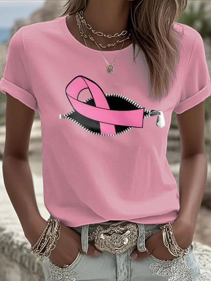 Women's Breast Cancer Awareness Pink Ribbon short-sleeved T-shirt