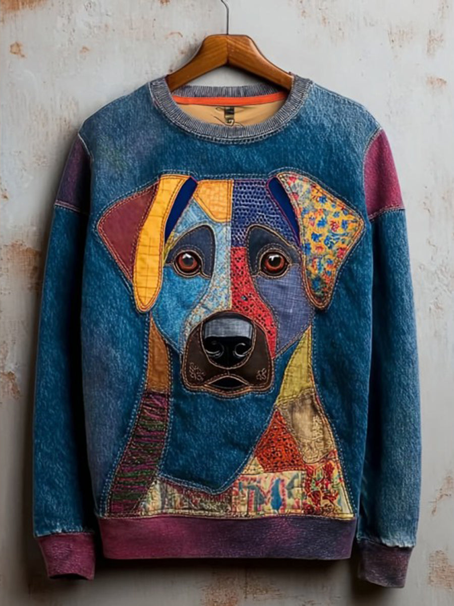 Women's Denim Dog Print Casual Sweatshirt