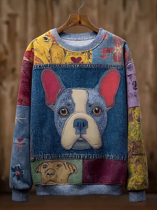 Women's Denim Dog Print Casual Sweatshirt