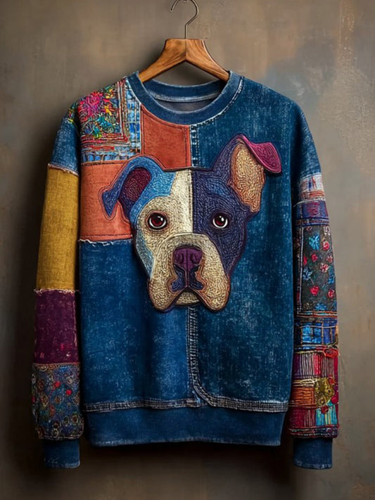 Women's Denim Dog Print Casual Sweatshirt