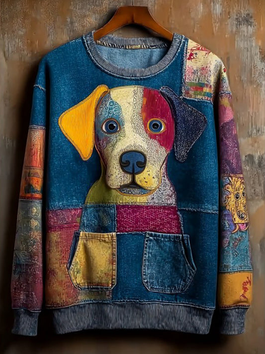 Women's Denim Dog Print Casual Sweatshirt